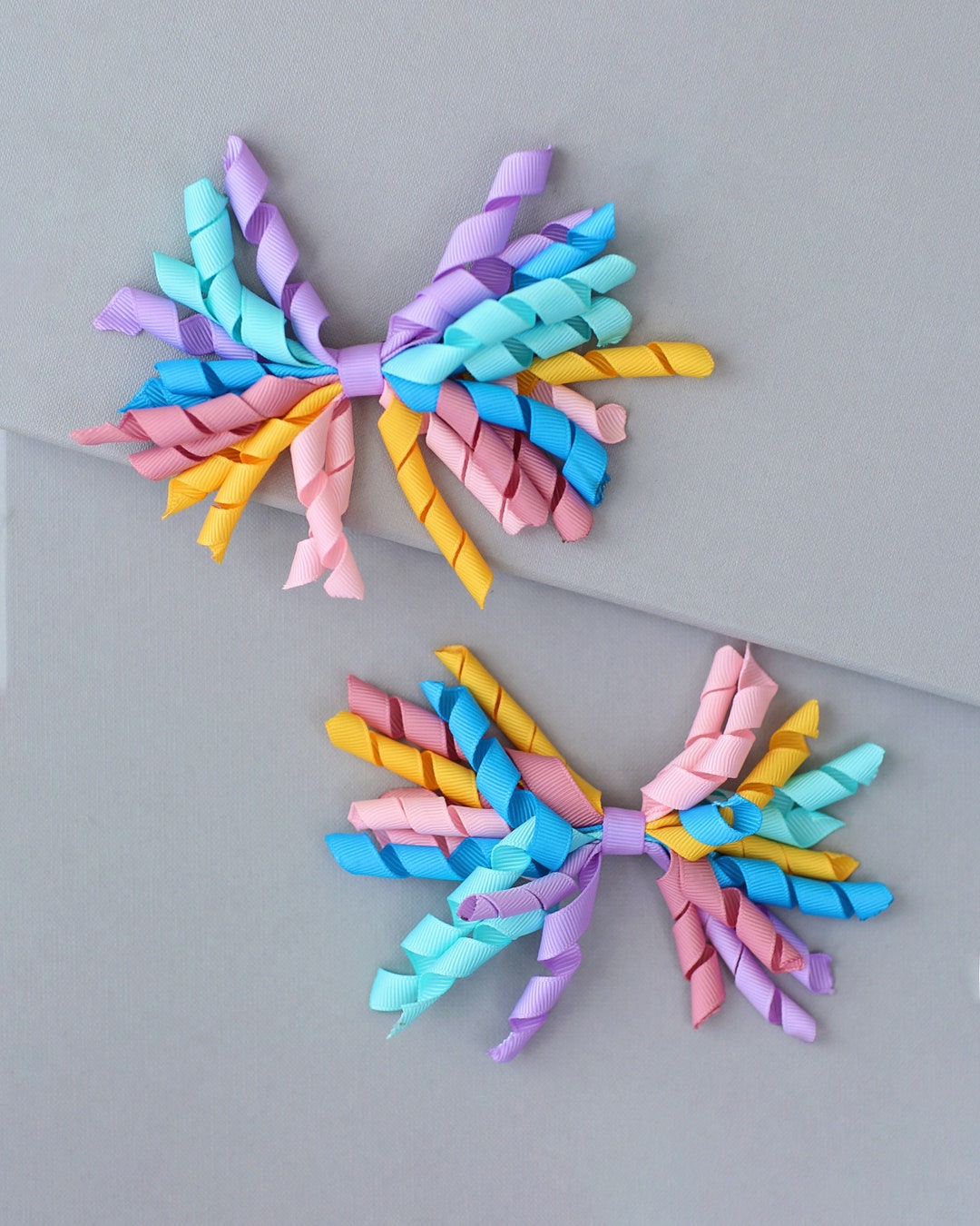 Pair of Pastel Curly Ribbon Hair Clips Hair Bows School Hair Etsy