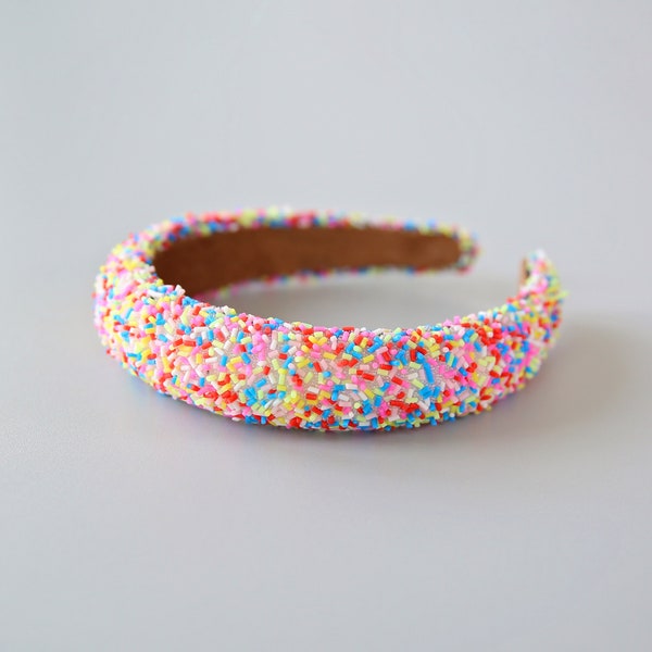 White and Rainbow Sprinkle Headband- cupcake headband, birthday headband, birthday gift, birthday outfit, sprinkle headband, party, her gift