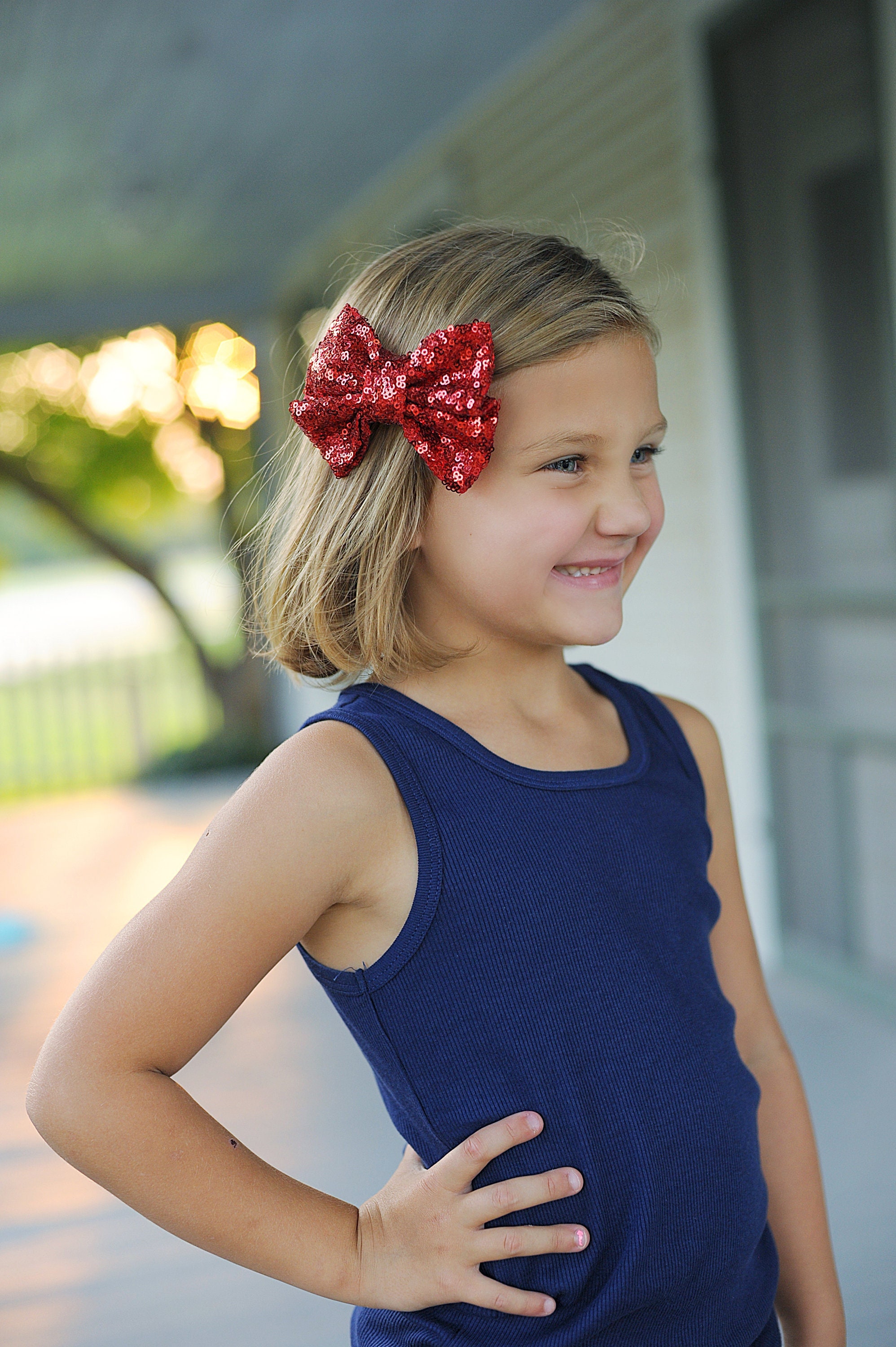 Red sequined formal event dance hair bow hair accessory‎ 12 Pieces Red Sequin Cheer Hair Bows - Large 4.7 Inch  main image 2