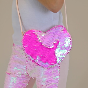 Pink Heart Sequin Purse - Flip Sequin Heart Bag - Girls Heart Purse - Neon Pink and Hot Pink Flip Heart Bag