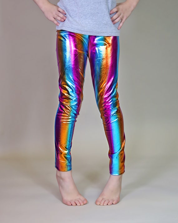 Striped Rainbow Metallic Leggings rainbow Shimmer Leggings, Metallic  Rainbow Pants, Metallic Leggings, Dance Pants, Birthday Outfit, Gift 