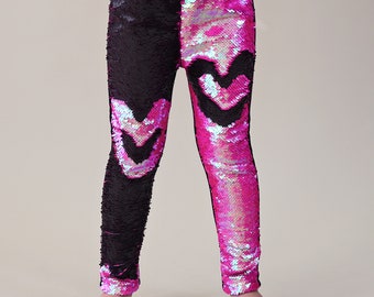 Hot Pink and Black Reversible Sequined Pants - Flip Sequin Pants - Hot Pink and Black Flip Sequined Pants