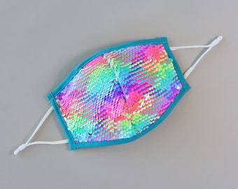 Sequin Face Mask - Pocket Filter Face Mask - Dust Face Mask - Glam Face Mask - Neon Rainbow