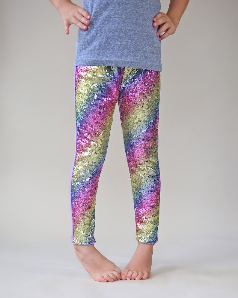 Pastel Rainbow Sequin Pants Pastel Rainbow Leggings Rainbow Sequin Leggings image 2