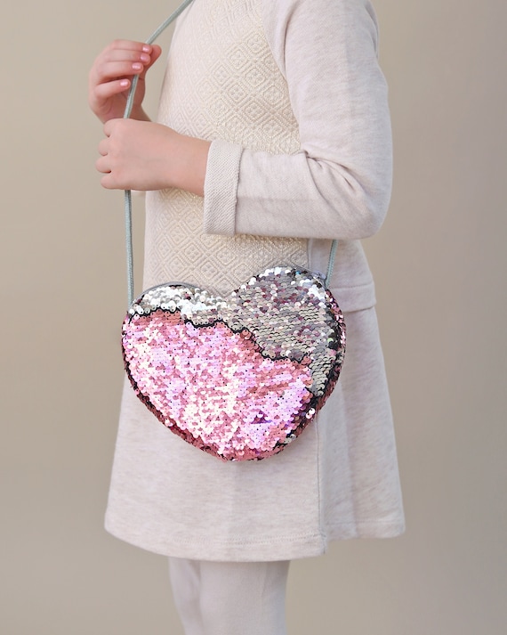 Heart Sequin Purse Flip Sequin Heart Bag Girls Heart Purse Pink