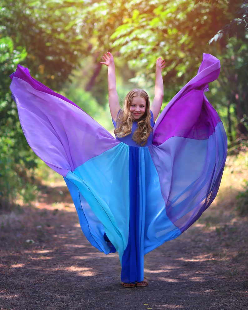 Blue Floor Length Chiffon Bohemian Junior Twirl Maxi Dress Wedding, Flower Girl, Boho Beach, Comfortable, Photoshoot, Birthday, Her Gift image 7