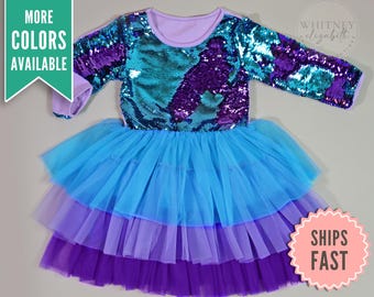 Girls Tulle Tutu Dress, Princess Birthday Dress, Toddler Party Sequin Dress, Blue Birthday Girl Dress, Fancy Outfit for Toddlers & Kids