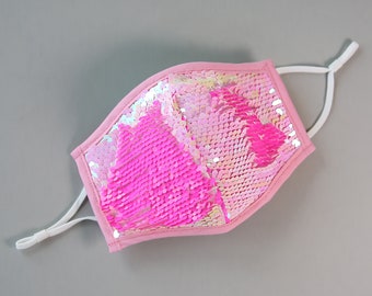 Sequin Face Mask - Pocket Filter Face Mask - Dust Face Mask - Glam Face Mask - Pink and Neon Pink Sequin Mask