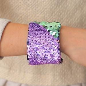 Magic Sequin Bracelet - Sequin Bracelet - Reversible Sequin Bracelet - Sequin Cuff- Mint and Lavender Bracelet