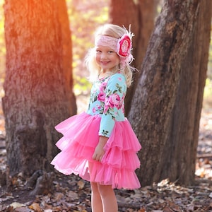Flowered Girls Tutu Dress• Layered Tulle Princess Outfit for Toddlers Size 2-6, cute Birthday Princess Dress Up Flower Girl Gift for her