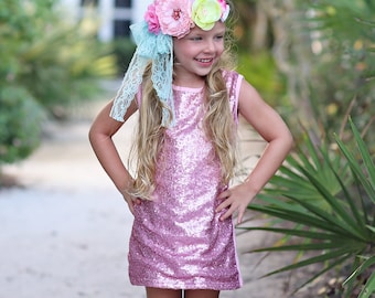 Girls Sequin Pink Tunic Dress - Pink Sequin Tunic -Sequin Shift Dress - Birthday Dress - Party Dress - Sequin Tank Dress -  Girls Pink Dress