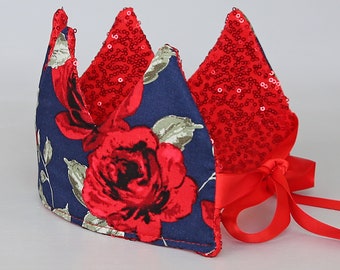 Dress Up Crown - Sequin Crown - Birthday Crown - Navy Floral Crown Reverse Navy Sequins - Fits all