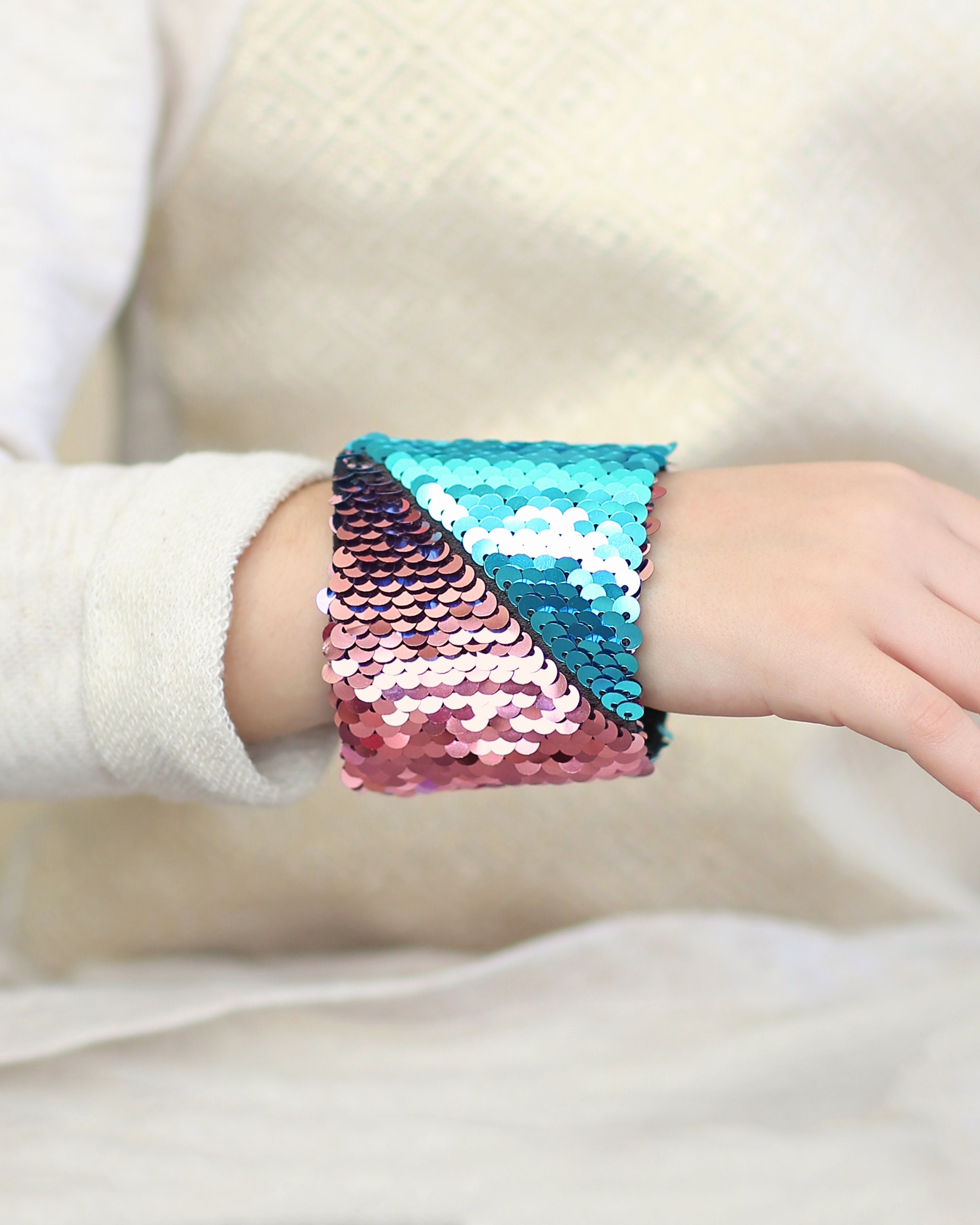 Reversible Glitter Mermaid Rave Bracelets With Two Color Sequin