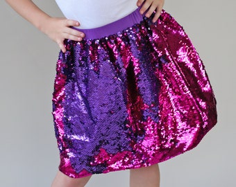 Purple and Hot Pink Flip Bubble Skirt - Hot Pink and Purple Skirt - Magic Sequin Skirt - Birthday Skirt - Party Bubble Skirt - Twirly Skirt