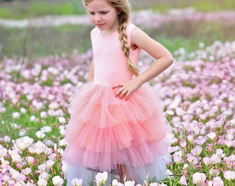 Pink Tulle Flower Girl Dress - Princess Birthday Outfits, Fluffy Party Dress for Special Occasions, Gift for Girls, Twirl-Worthy Flower Girl