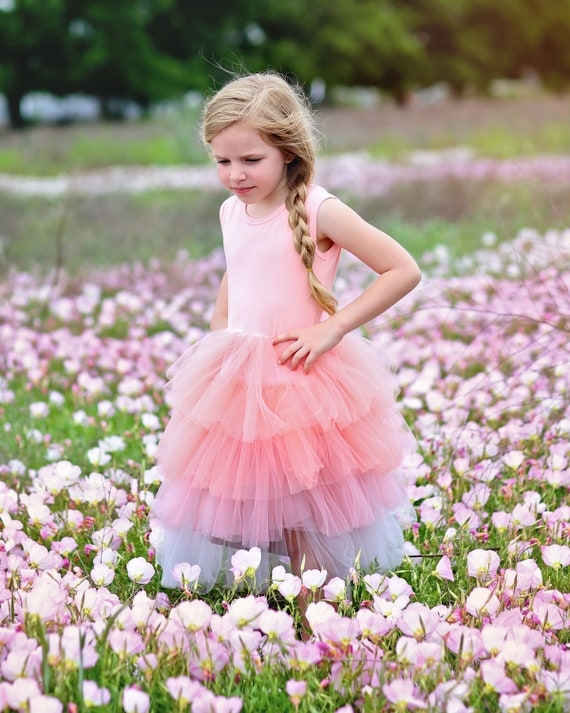 Flowered Girls Tutu Dress• Layered Tulle Princess Outfit for Toddlers Size 2-6, Cute Birthday Princess Dress up Flower Girl Gift for Her