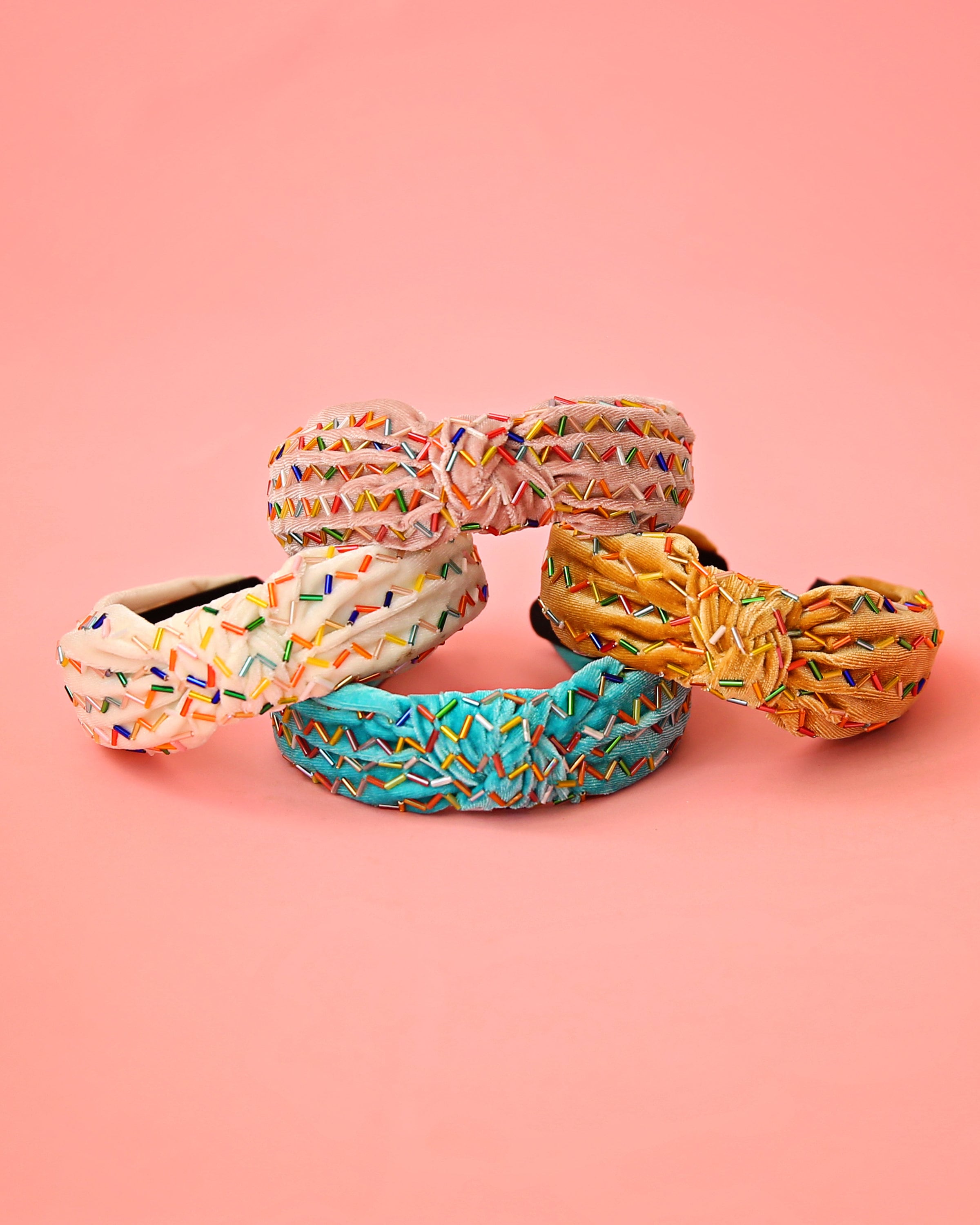 Pink Velvet Knot Headband with Sprinkles Pearls and Crystals Rainbow Confetti Amazon.com : FROG SAC Knotted Headbands for Girls - Rainbow  main image 2