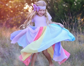 Rainbow Dress - Long Pastel Dress -Sequin Tank Dress - Birthday Dress, Party Dress, twirly Dress, Girls Birthday Gift, Gift for Girls, gift