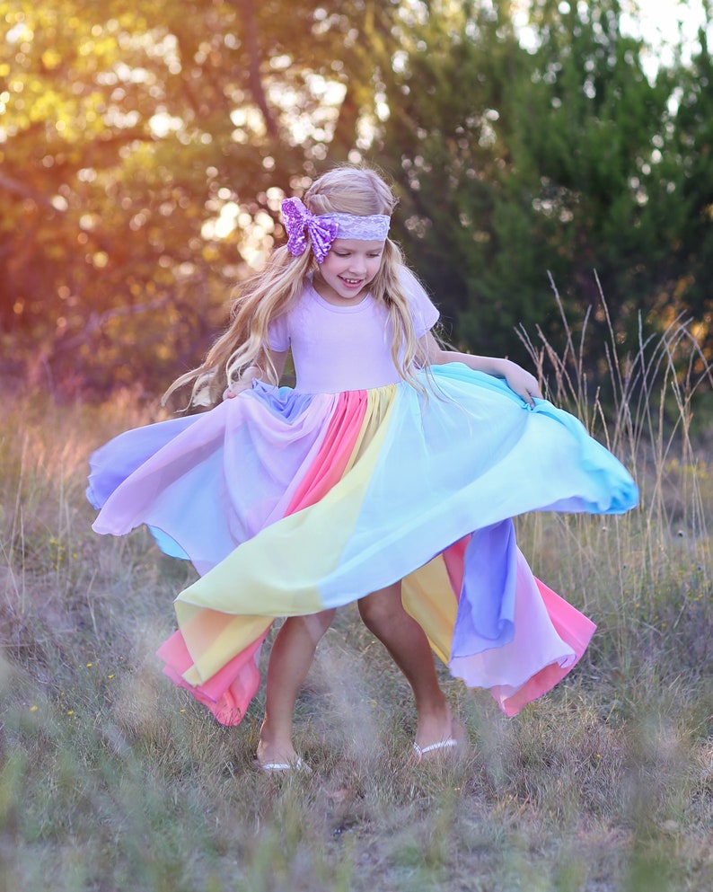 Regenbogen Kleid Langes Pastellkleid Paillettenkleid Geburtstagskleid, Partykleid, twirly Kleid, Mädchen-Geburtstagsgeschenk, Geschenk für Mädchen, Geschenk Bild 1