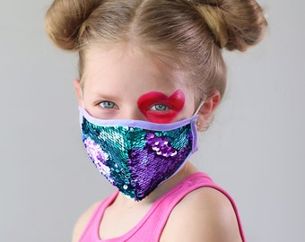 Sequin Face Mask - Pocket Filter Face Mask - Dust Face Mask - Glam Face Mask -Reversible Lavender and Aqua Sequin Mask