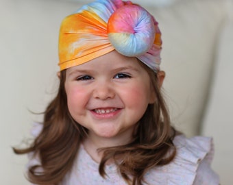 Orange and Pink Tie Dye Turban - Baby Turban - Toddler Turban - Tie Dye Turban - Baby knot turban - Baby Head Wrap - Knot Turban