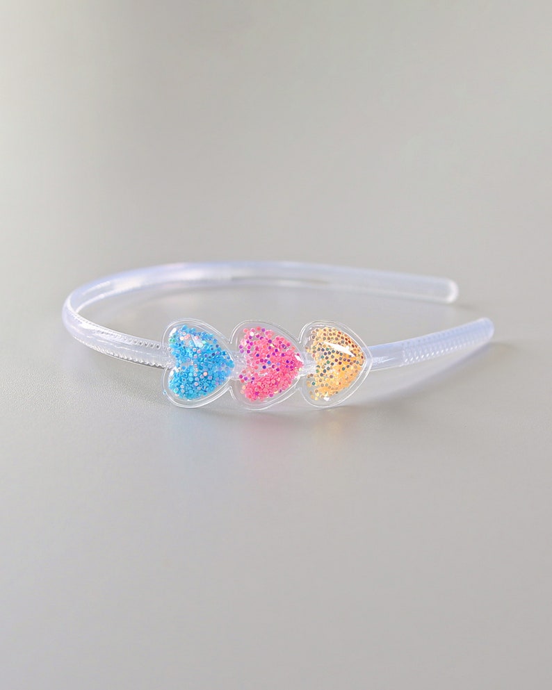 Clear Confetti Sequin Heart Headband Heart Headband, Headband, Rainbow Birthday Headband, Party Favor, Party, Her Birthday Gift, sequins Blue, Pink, Yellow