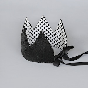Dress Up Crown - Sequin Crown - Birthday Crown - Black with White Criss Crosses REVERSE to Black Sequins - Fits all