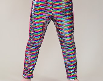 Rainbow Reversible Pants - Rainbow Flip Leggings - Rainbow and Silver Magic Pants