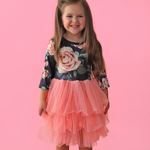Flowered Girls Tutu Dress• Layered Tulle Princess Outfit for Toddlers Size 2-6, cute Birthday Princess Dress Up Flower Girl Gift for her