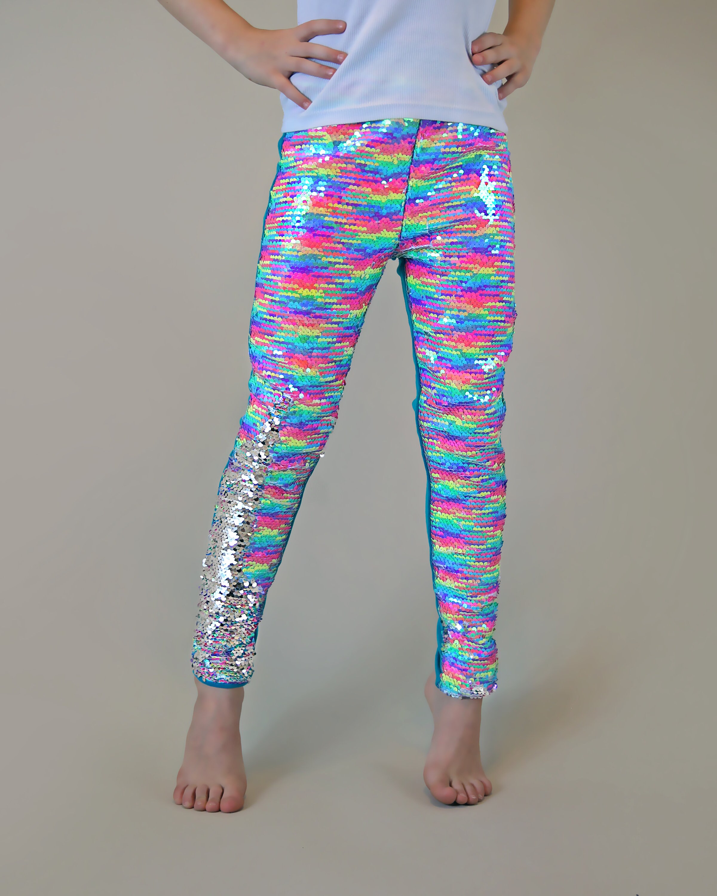 Neon Rainbow Reversible Pants Rainbow Flip Leggings Neon Rainbow