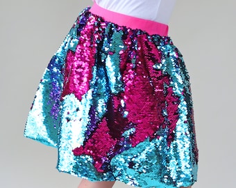 Aqua and Hot Pink Flip Bubble Skirt - Aqua and Hot Pink Skirt - Magic Sequin Skirt - Birthday Skirt - Party Bubble Skirt - Twirly Skirt