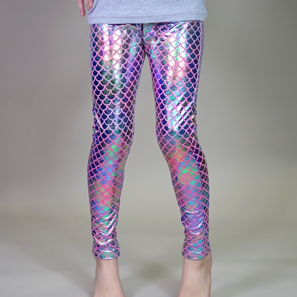 Leggings sirène arc-en-ciel pastel pour fille - Leggings sirène - Pantalon sirène arc-en-ciel - Leggings sirène pastel