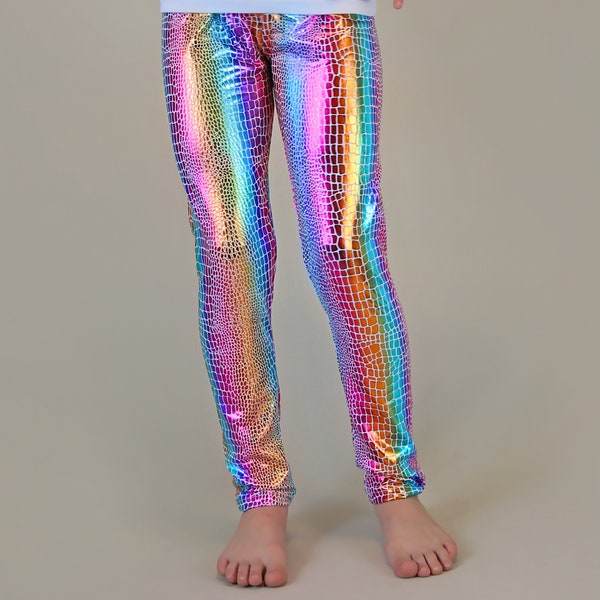 Metallic Dino Scale Rainbow Leggings - Dino Scale pants - Metallic Rainbow Pants - Leggings, gift for dancer, birthday girl gift, scales