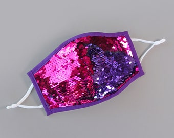 Sequin Face Mask - Pocket Filter Face Mask - Dust Face Mask - Glam Face Mask - Hot Pink and Purple Sequin Mask