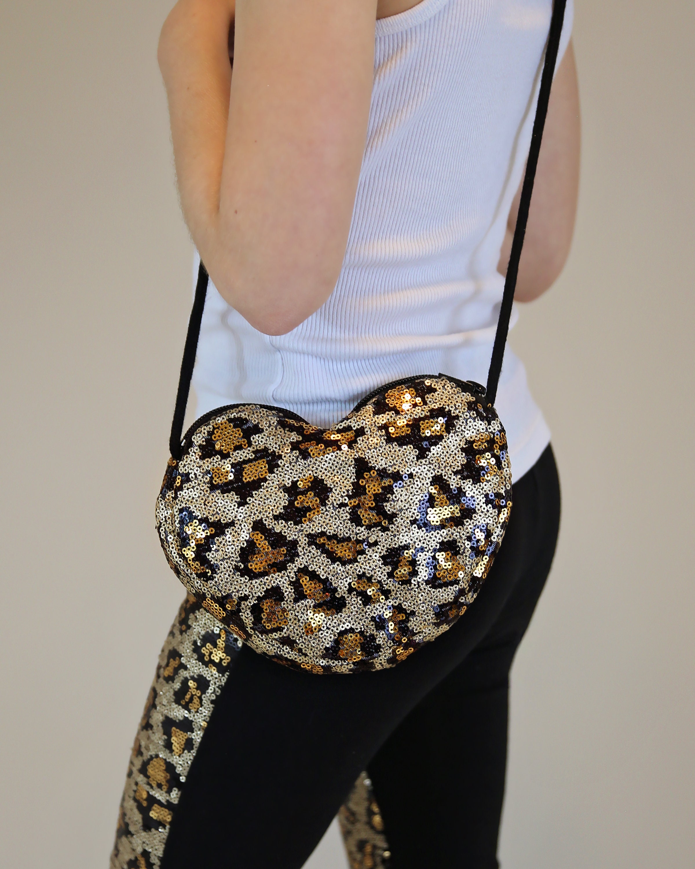 Leopard Heart Sequin Purse Animal Print Sequin Heart Bag Girls
