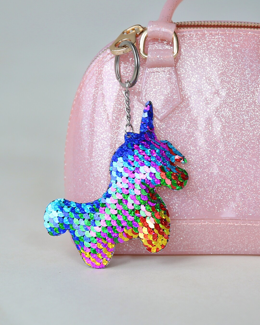 Rainbow Unicorn Keychain Sequin Keychain Rainbow Sequin Etsy