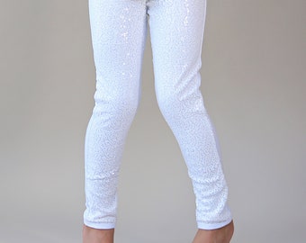 White Sequin Leggings - White Sequin Pants - Sequin Pants - White Pants - White Glitter Pants - White Sparkle Pants