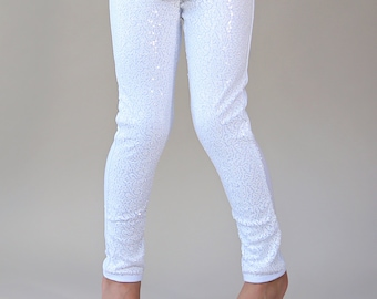 white sequin leggings