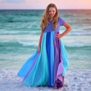 Blue Floor Length Chiffon Bohemian Junior Twirl Maxi Dress Wedding, Flower Girl, Boho Beach, Comfortable, Photoshoot, Birthday, Her Gift image 10