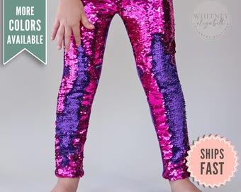 Mädchen Lila Pailletten Hosen, Hot Pink Kleinkind Pailletten Leggings, Mädchen Boutique Kleidung, Schul Outfit, Sparkle Dress up Geburtstagsparty Outfit