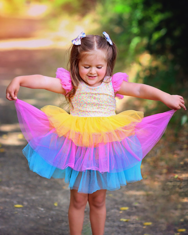 Rainbow Sparkling Sequin Top Tulle Girl Dress Flower Girl Birthday Outfit, Princess Chiffon Party Dress, Perfect Gift for Special Occasions image 6