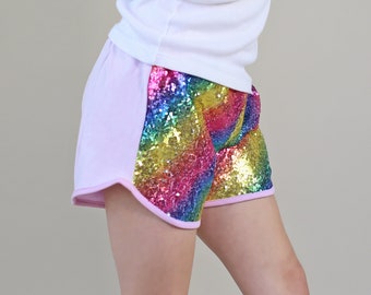 Rainbow Trendy Sequin Shorts for Kids - Colorful and Fashionable, Perfect Cute Shorts Gift-for-Her, Fun Birthday Present