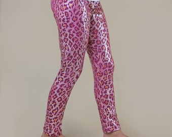 Pink Leopard Leggings - Leopard Leggings - Pink Metallic Pants - Metallic Pink Leopard Leggings