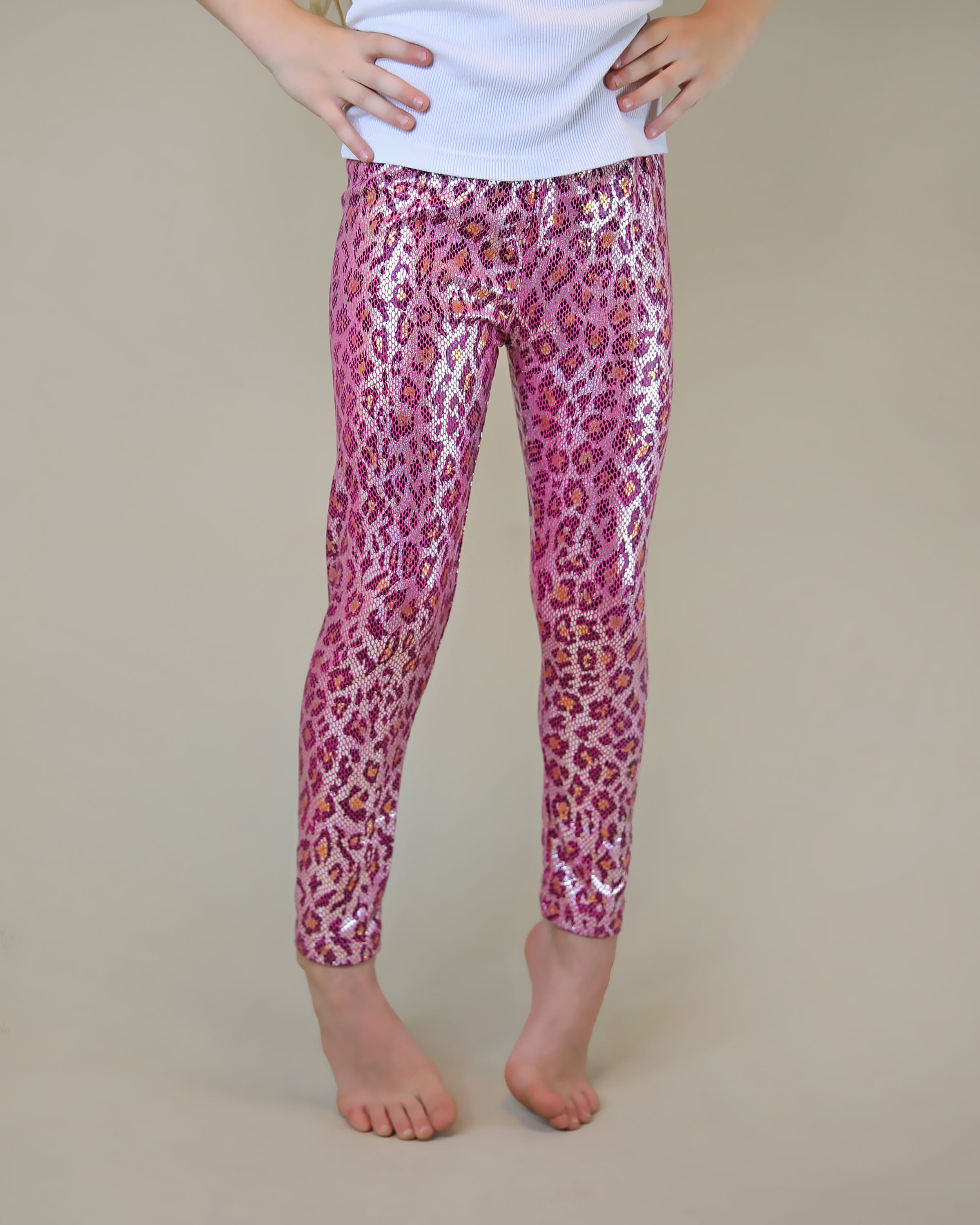 Pink Leopard Leggings - Leopard Leggings - Pink Metallic Pants - Metallic  Pink Leopard Leggings