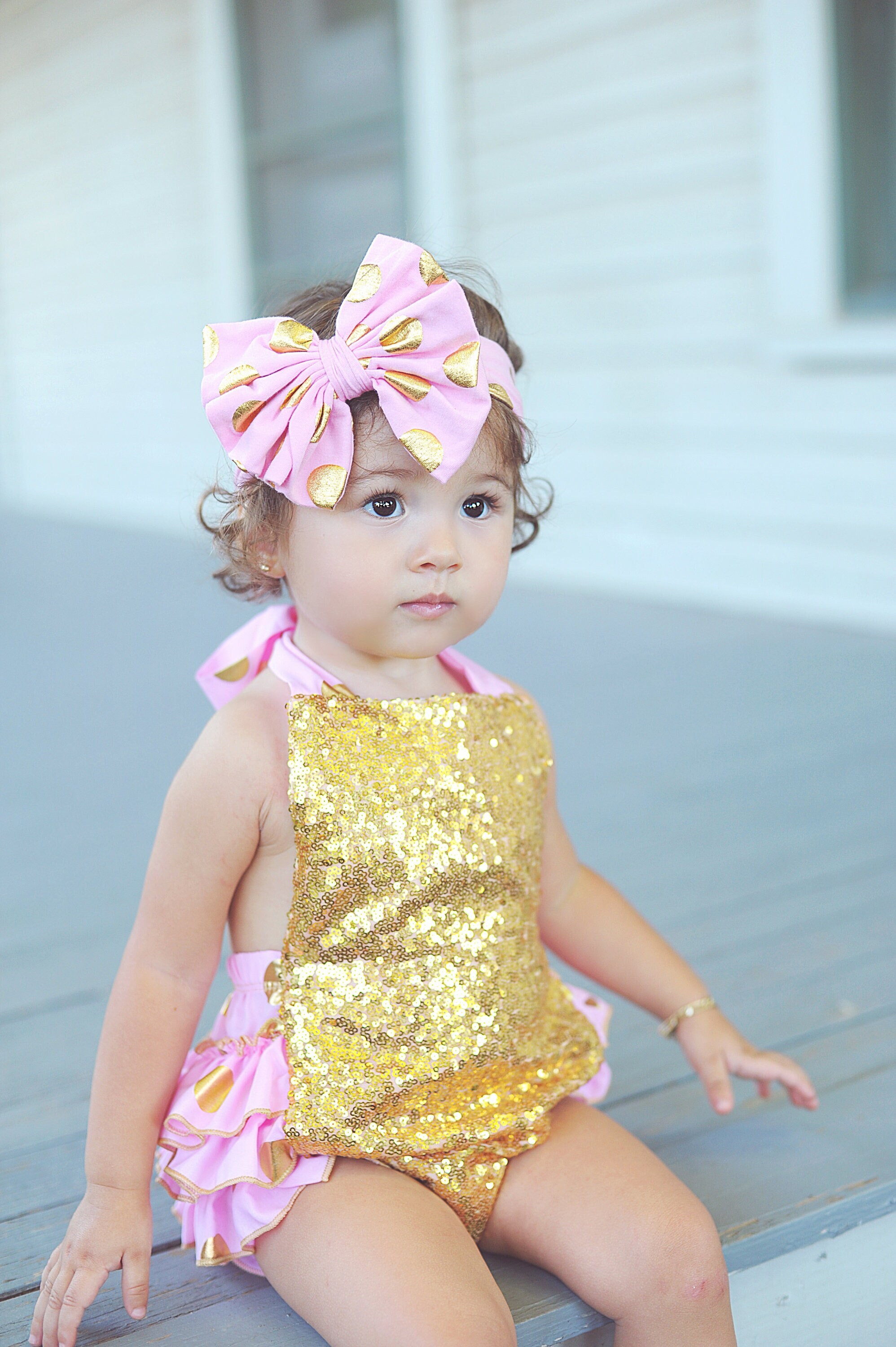 Pink and Gold Polka Dot Oversized Headband- Bow Headband, Pink Headband ...