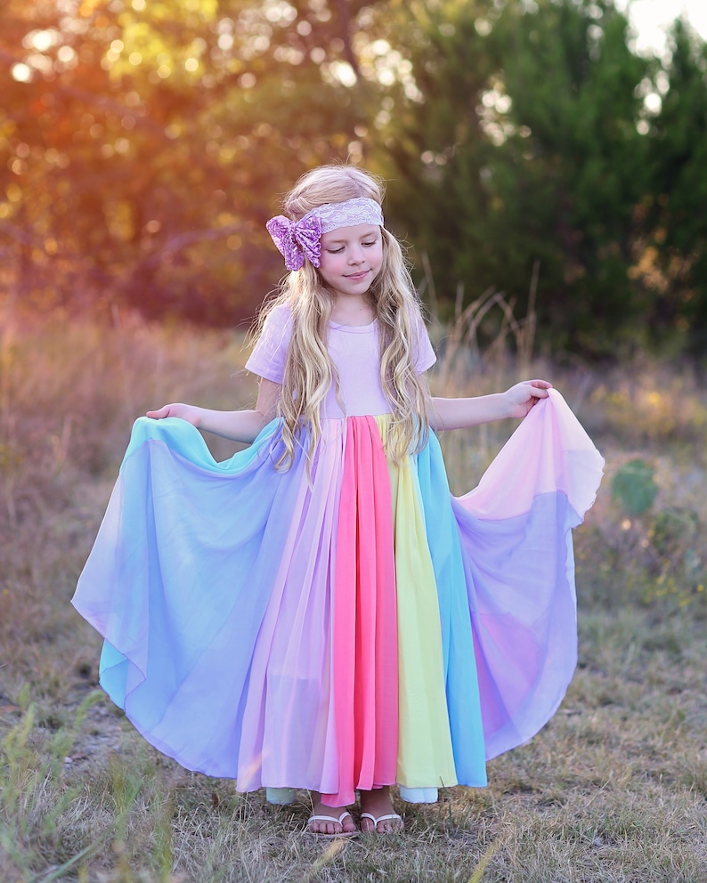 Regenbogen Kleid Langes Pastellkleid Paillettenkleid Geburtstagskleid, Partykleid, twirly Kleid, Mädchen-Geburtstagsgeschenk, Geschenk für Mädchen, Geschenk Bild 2