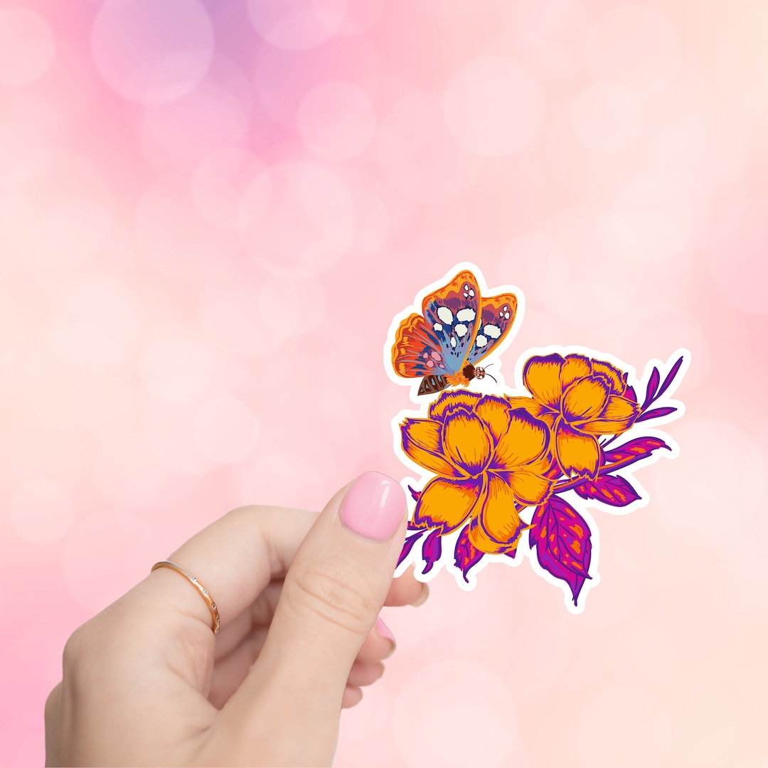 Butterfly Flower Sticker- Tumbler Sticker, Decal, Laptop Sticker, Water ...
