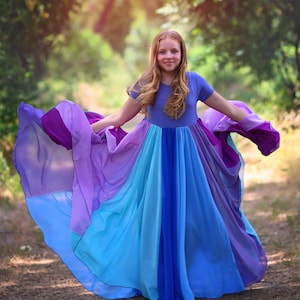 Purple Floor Length Chiffon Bohemian Junior Twirl Maxi Dress Wedding, Flower Girl, Boho Beach, Comfortable, Photoshoot, Birthday, Party image 5