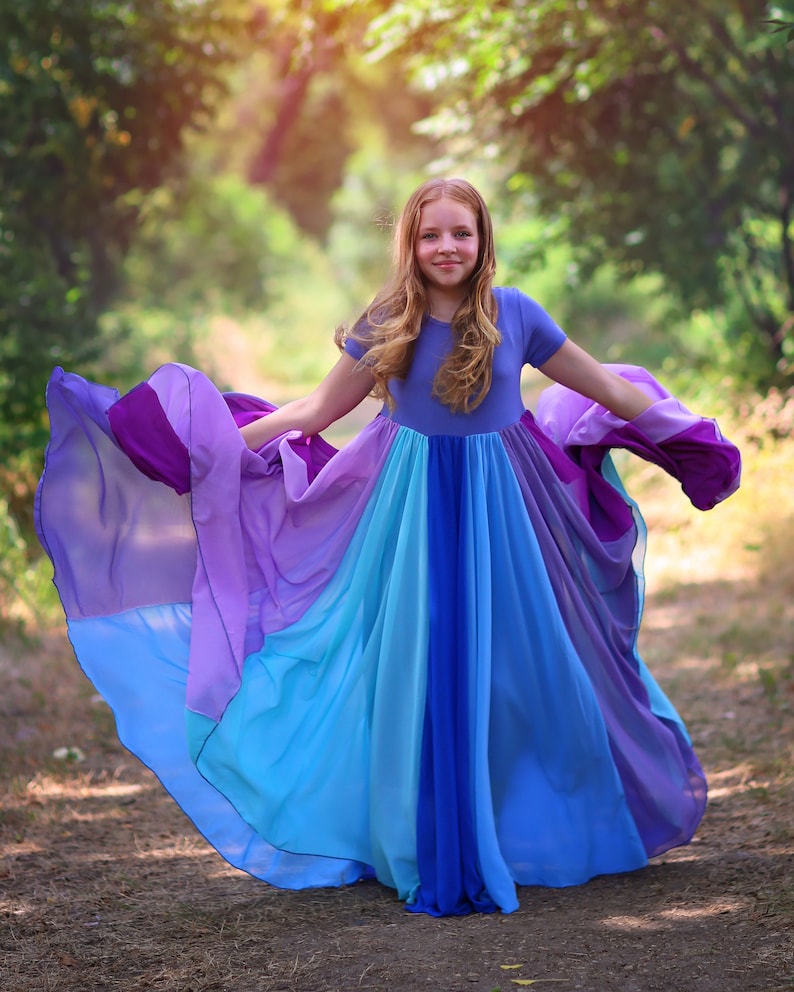 Purple Floor Length Chiffon Bohemian Junior Twirl Maxi Dress Wedding, Flower Girl, Boho Beach, Comfortable, Photoshoot, Birthday, Party image 5