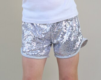 silver sparkly shorts